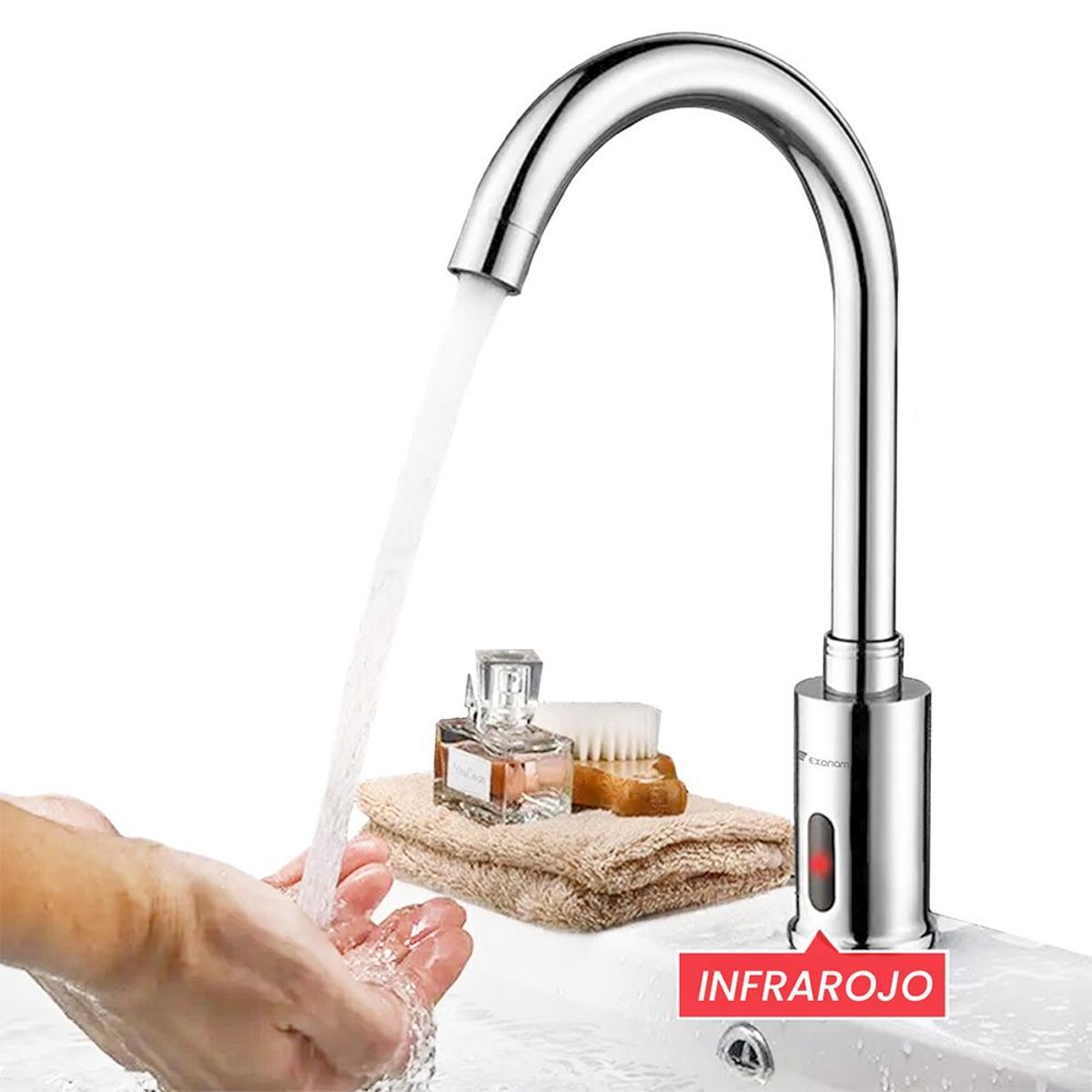 EXORIAM - Griferia Con Sensor Automatico Cuello De Ganso Bronce Cromado