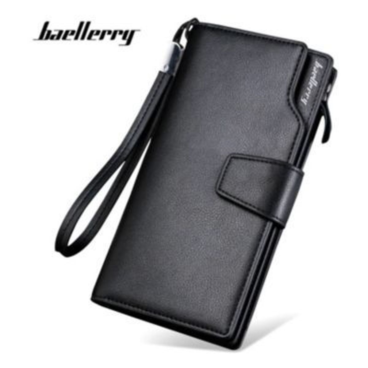 BAELLERRY - Billetera Larga de Cuero para Hombre con Tarjetero Porta Celular Negro
