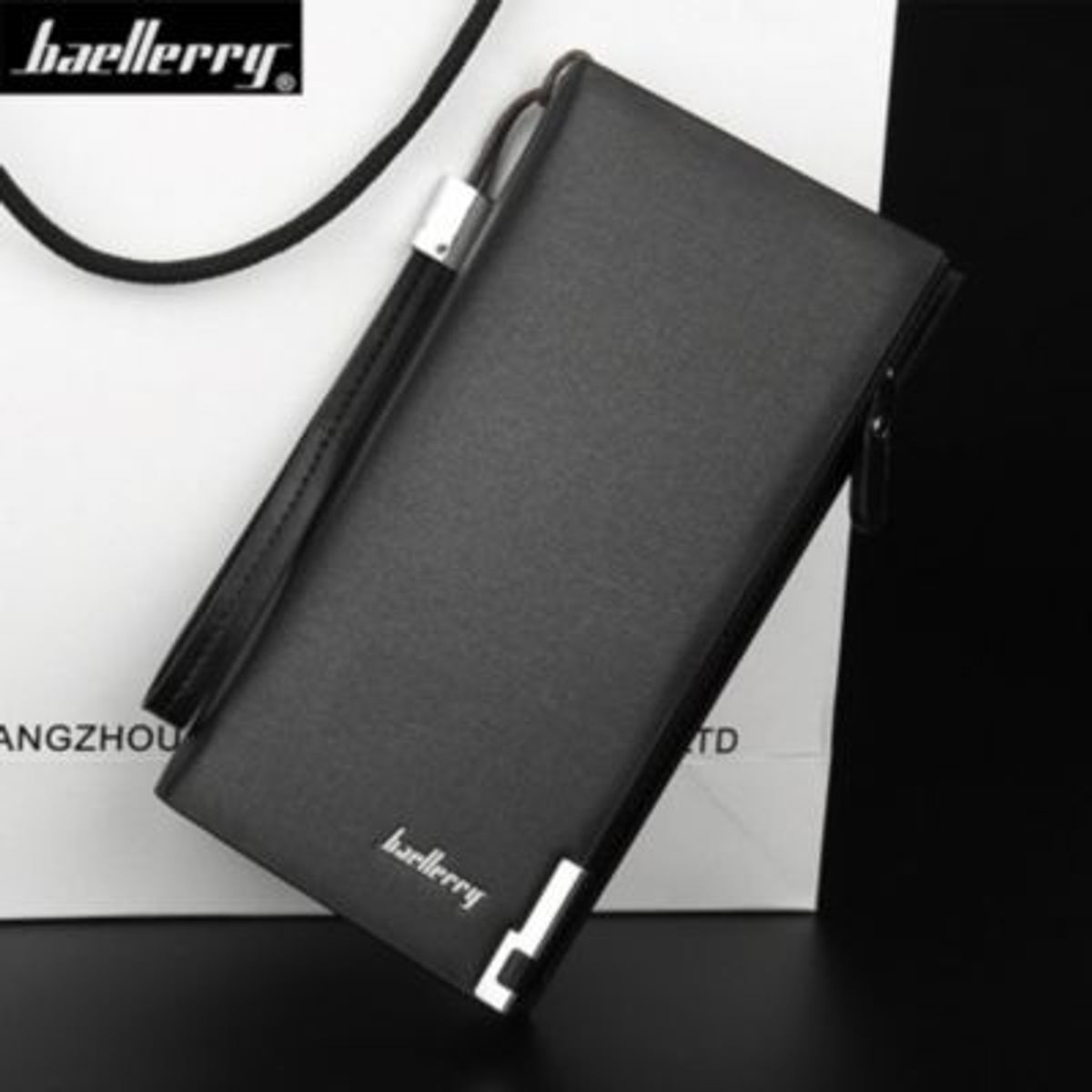 BAELLERRY - Billetera Larga para Hombre de Cuero con Tarjetero Porta Celular Negro
