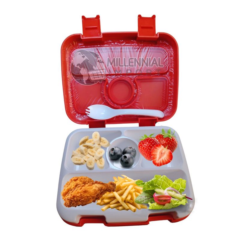 GENERICO - Lonchera para Niños Tipo Bento Box de 4 Divisiones Incluye Cubierto