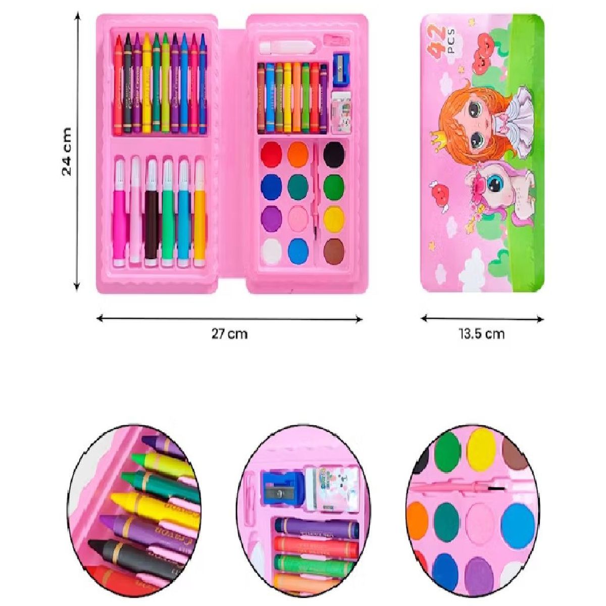 GENERICO - Mini Set de Arte Estuche de 42 Piezas -Rosado