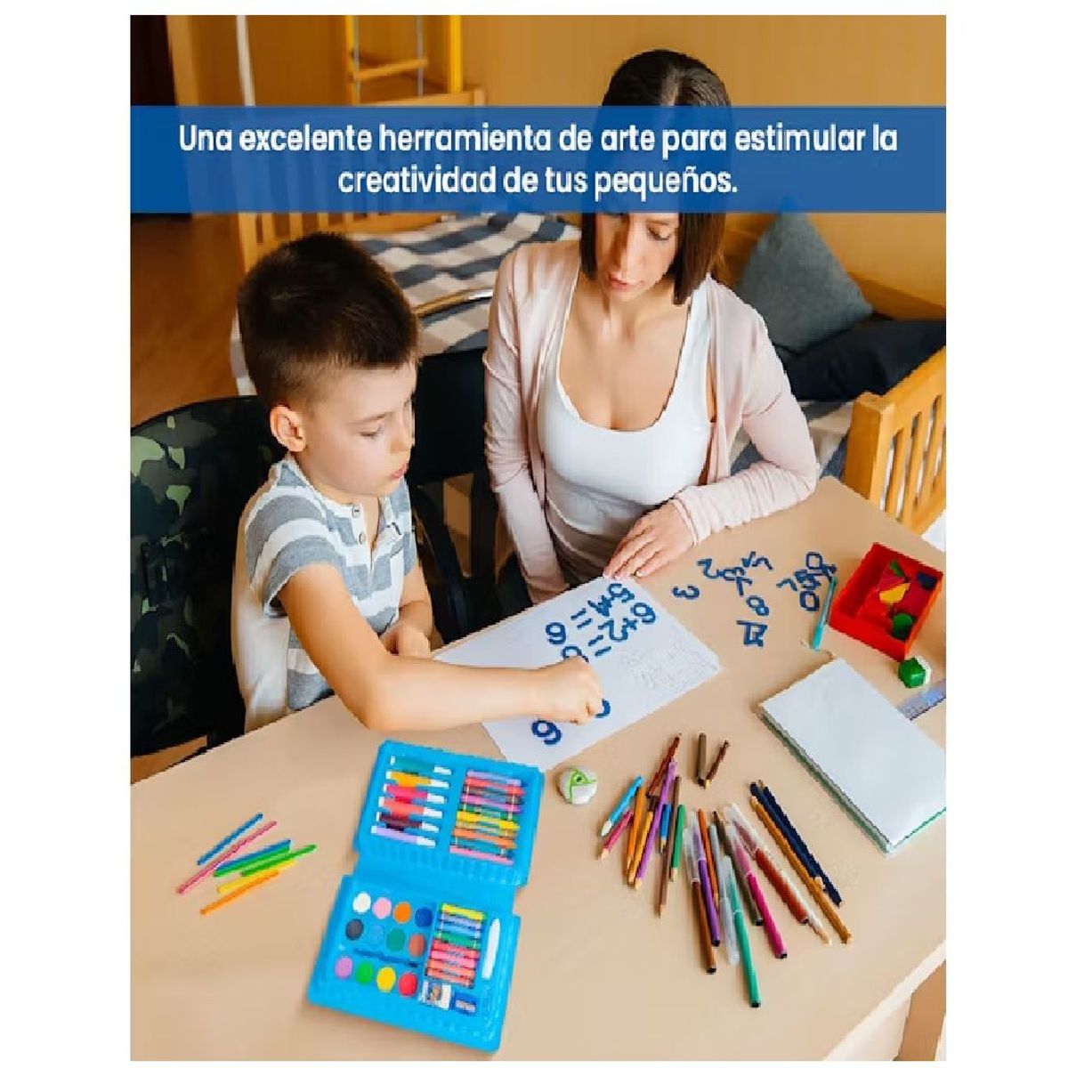 GENERICO - Mini Set de Arte Estuche de 42 Piezas -Celeste