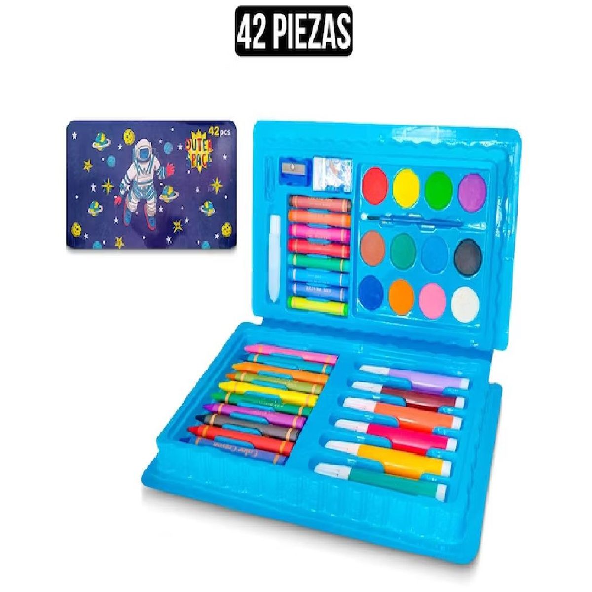 GENERICO - Mini Set de Arte Estuche de 42 Piezas -Celeste