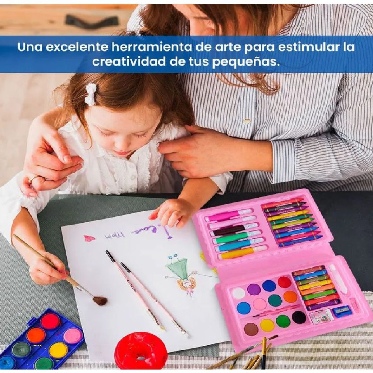 GENERICO - Mini Set de Arte Estuche de 42 Piezas -Rosado