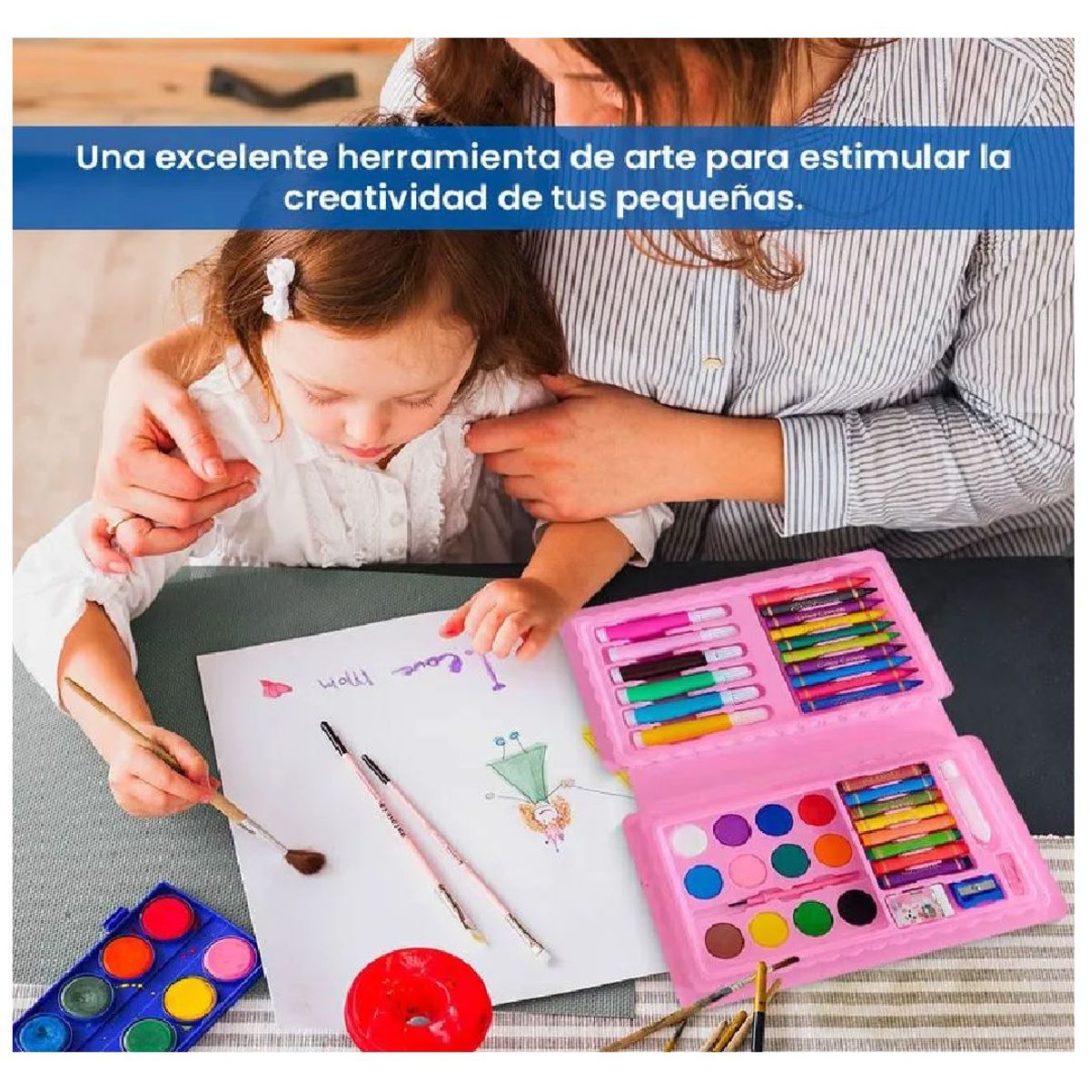 GENERICO - Mini Set de Arte Estuche de 42 Piezas -Rosado