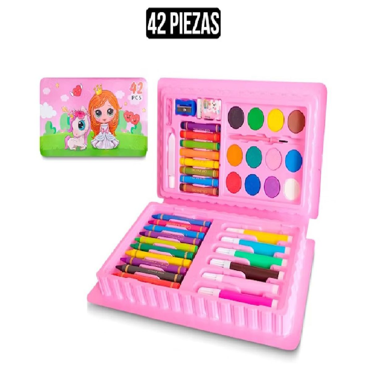 GENERICO - Mini Set de Arte Estuche de 42 Piezas -Rosado