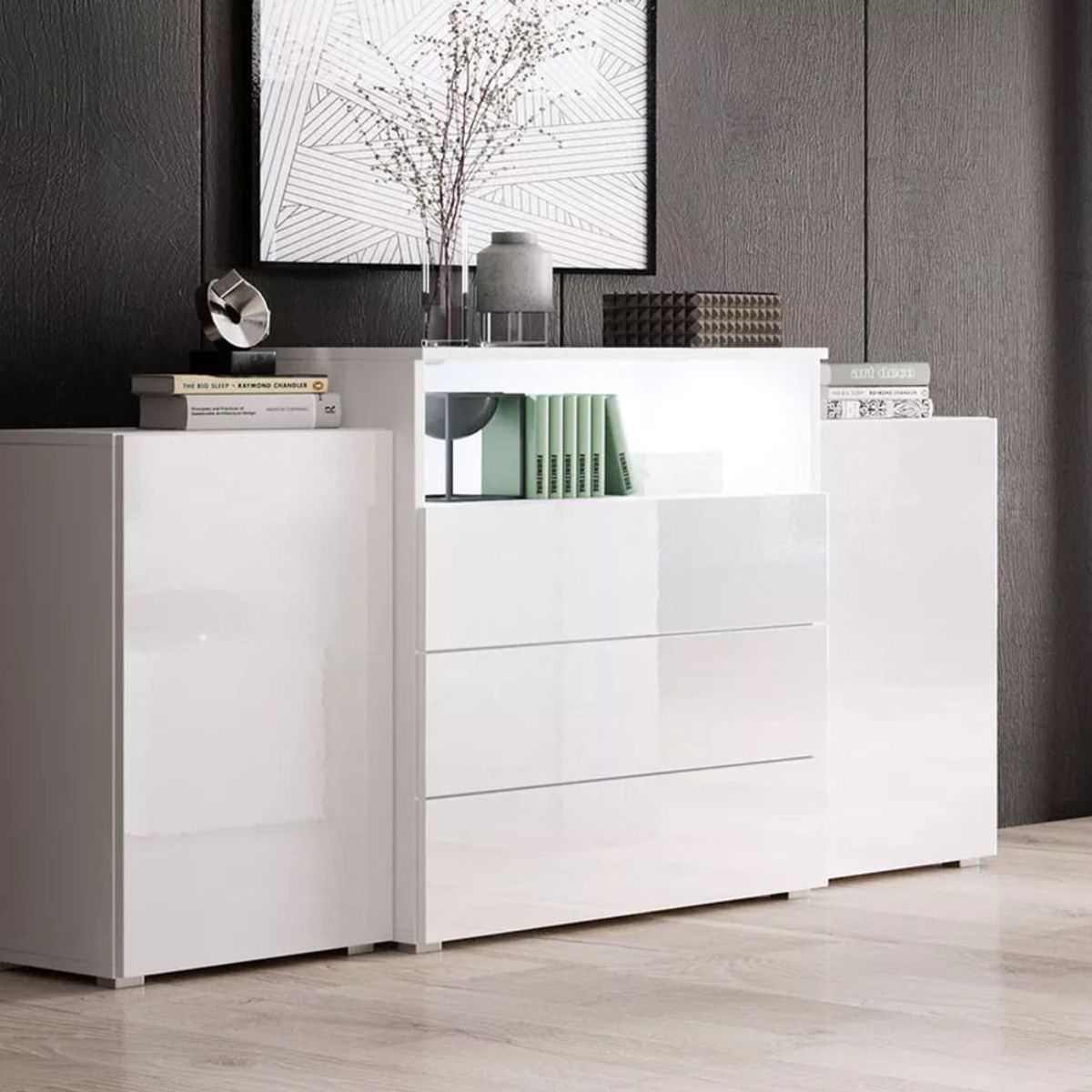 TU MESITA - Aparador recibidor 3 cajones 2 puertas Jacobo color Blanco TU MESITA