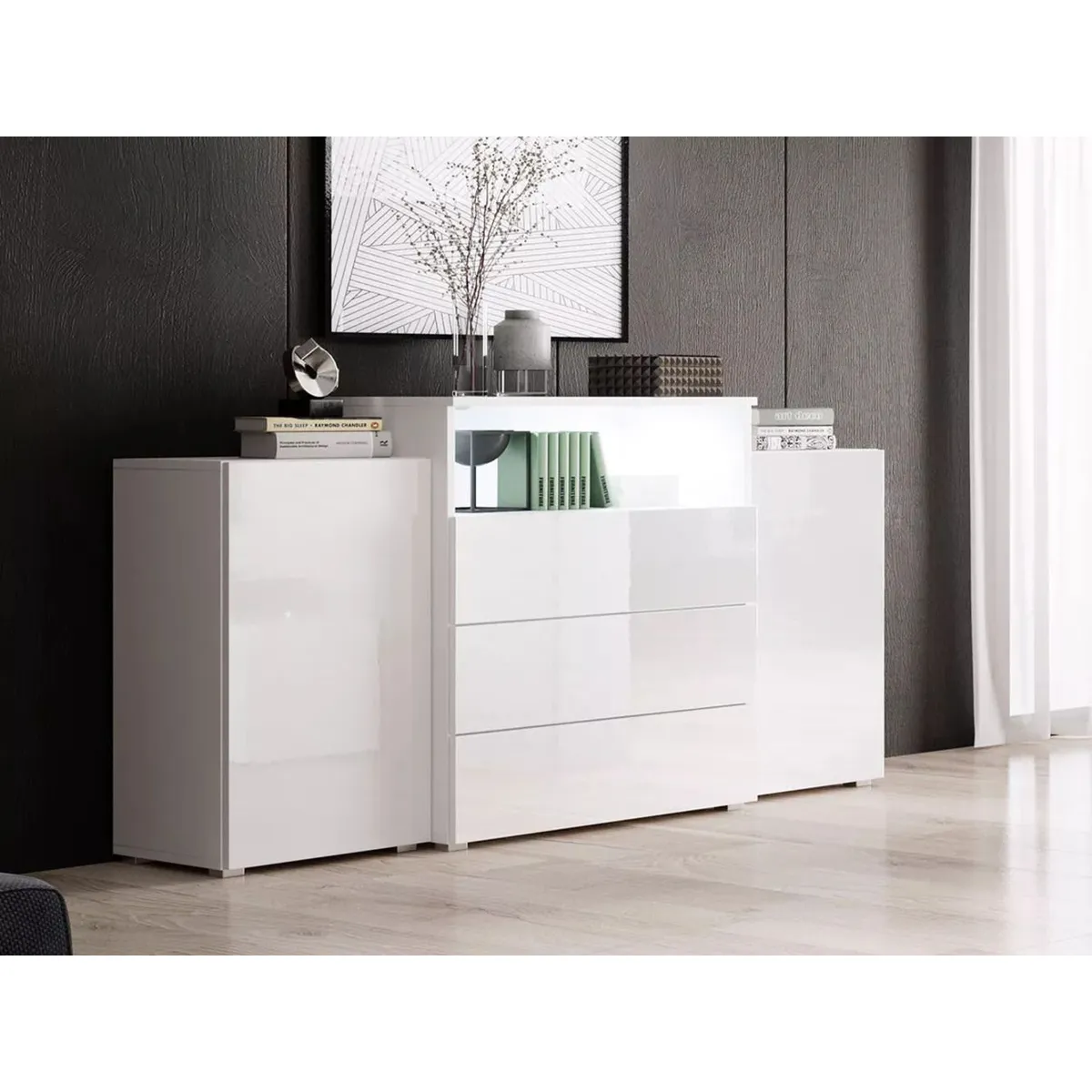 TU MESITA - Aparador recibidor 3 cajones 2 puertas Jacobo color Blanco TU MESITA