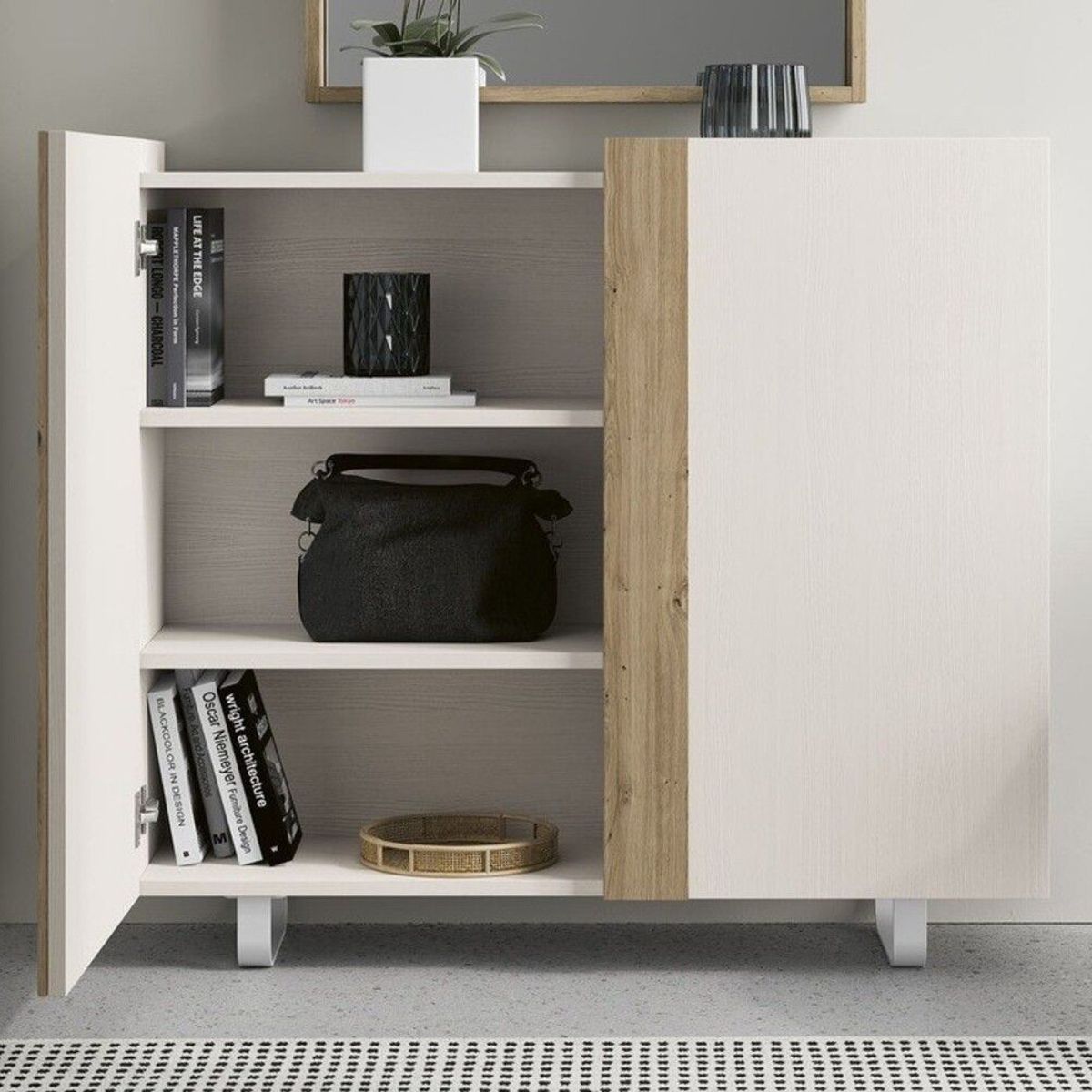 TU MESITA - Recibidor Moderno 2 puertas Matta color BlancoMacadamia TU MESITA