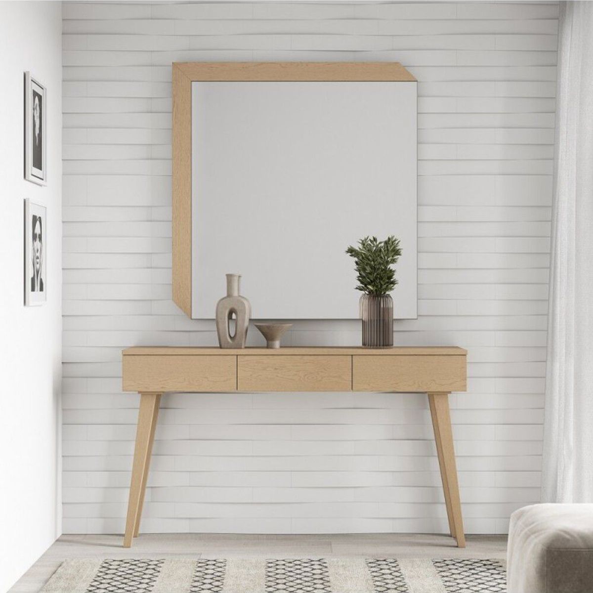 TU MESITA - Recibidor Vintage 3 cajones + espejo Amaral color Duna TU MESITA