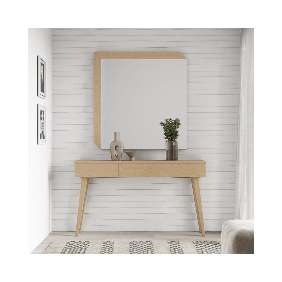 TU MESITA - Recibidor Vintage 3 cajones + espejo Amaral color Duna TU MESITA