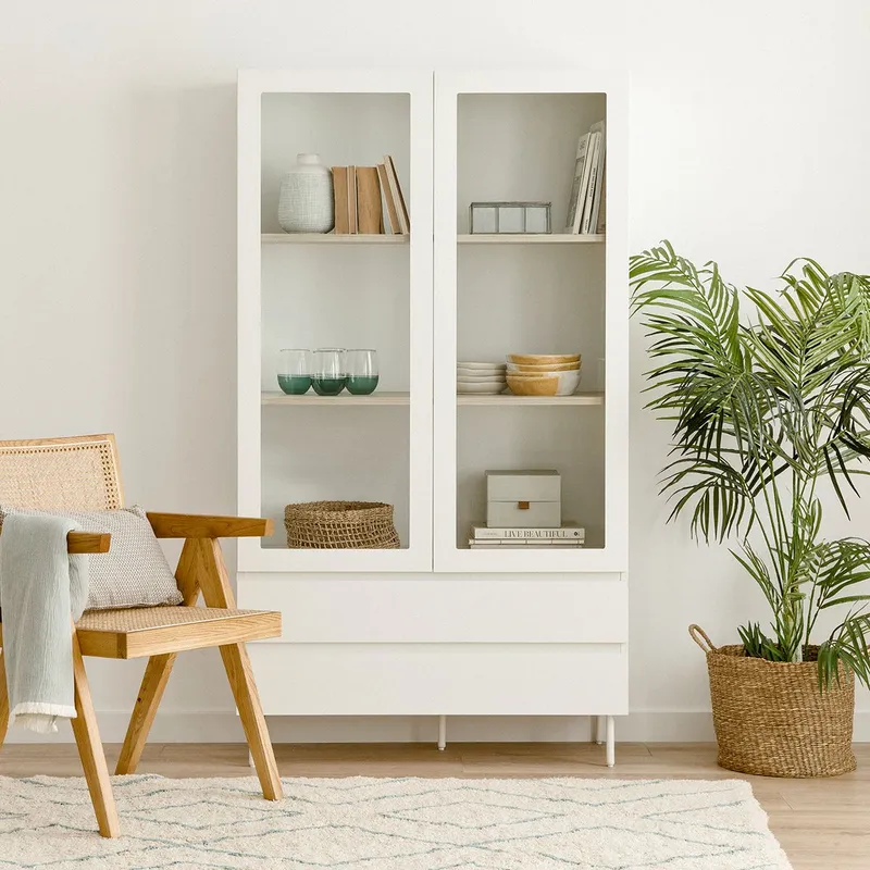 TU MESITA - Vitrina Alta 2 puertas 2 cajones Dubai color BLanco TU MESITA
