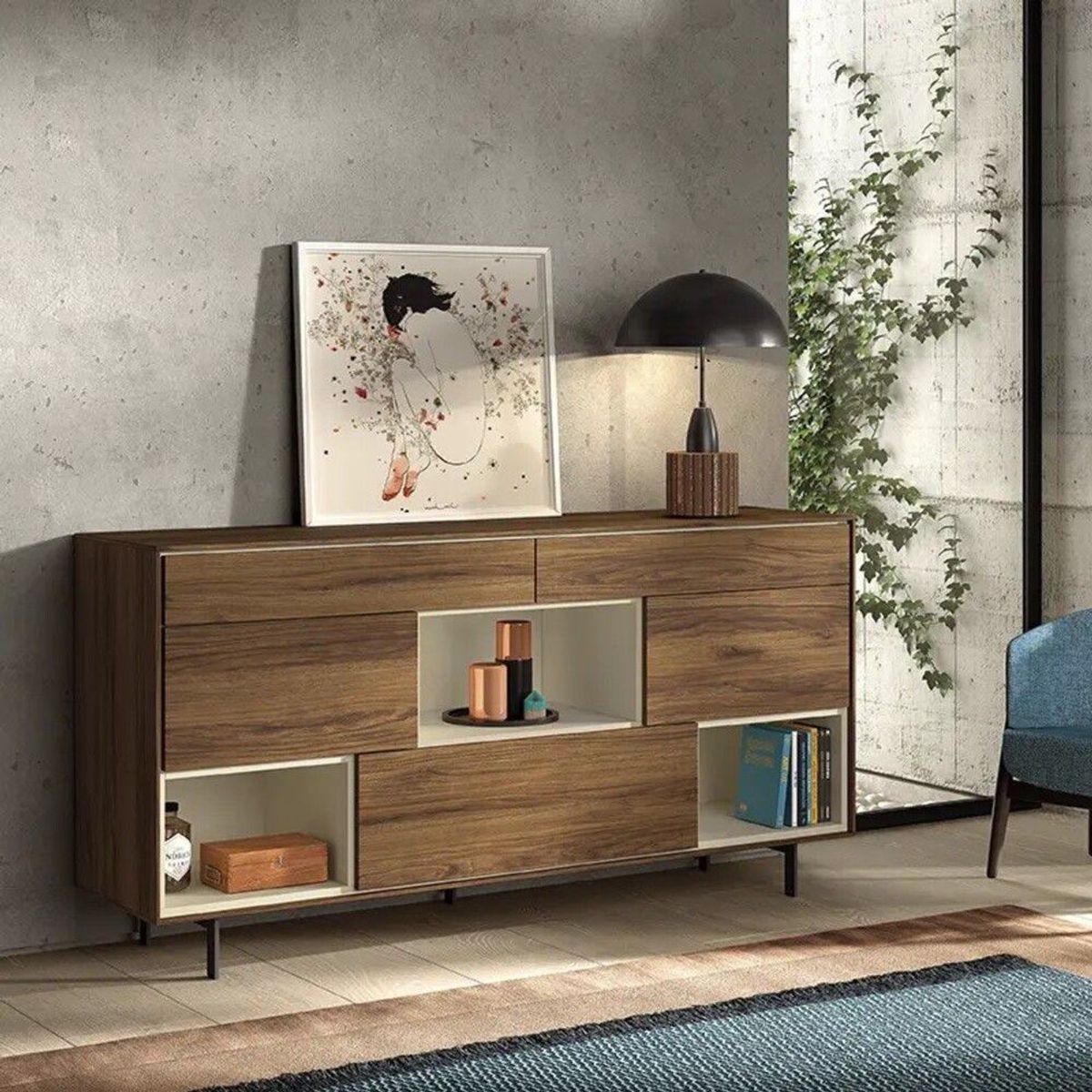 TU MESITA - Aparador Moderno 2 cajones 3 puertas Evian color Marrón TU MESITA