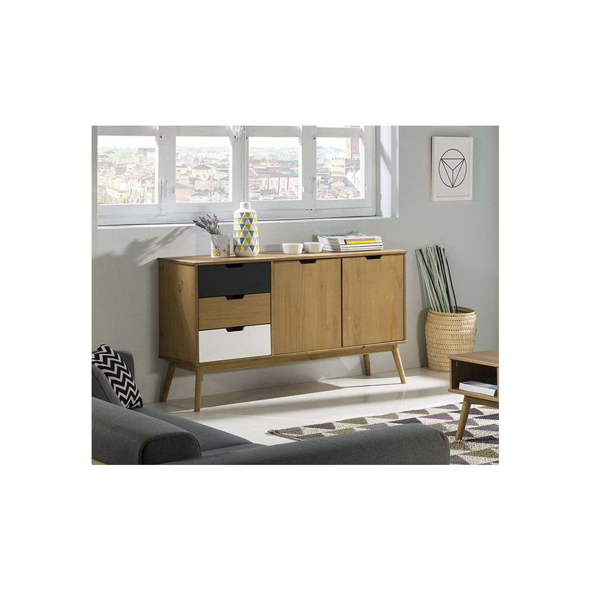 TU MESITA - Aparador Clásico 3 cajones 2 puertas Romaña color Duna TU MESITA