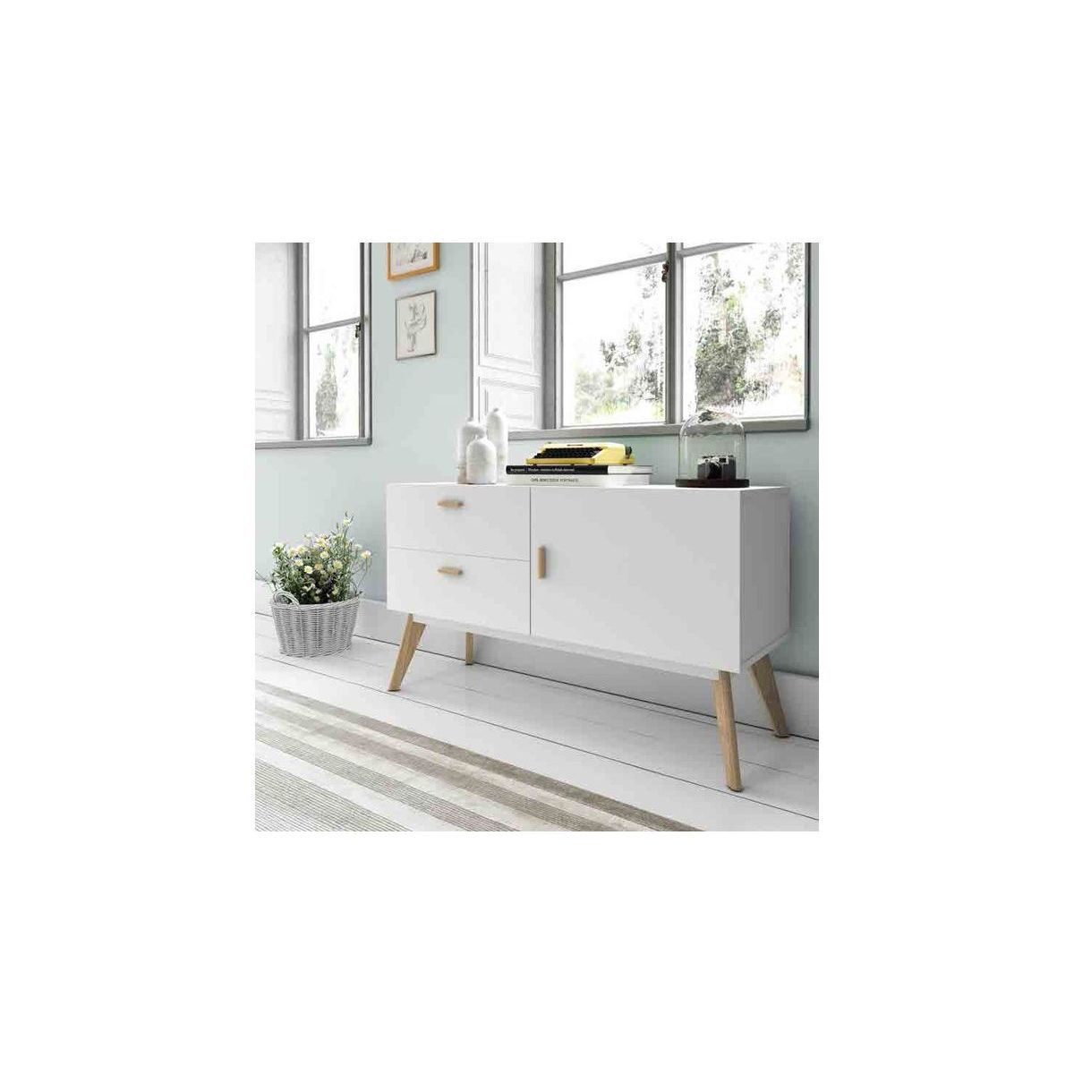 TU MESITA - Aparador Clásico 2 cajones 1 puerta Virna color Blanco TU MESITA