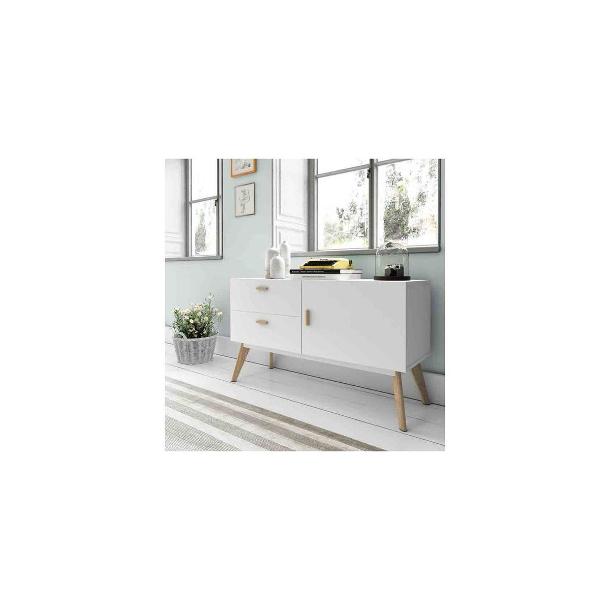 TU MESITA - Aparador Clásico 2 cajones 1 puerta Virna color Blanco TU MESITA