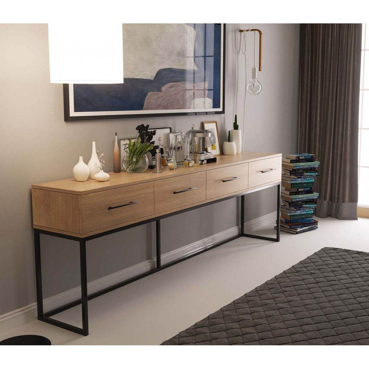 TU MESITA - Aparador Industrial moderno 4 cajones Maicol color Duna TU MESITA