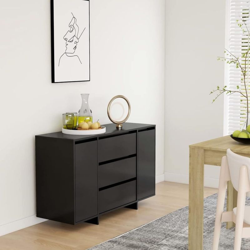 TU MESITA - Aparador Clásico 3 cajones 2 puertas Leonardo color Negro TU MESITA