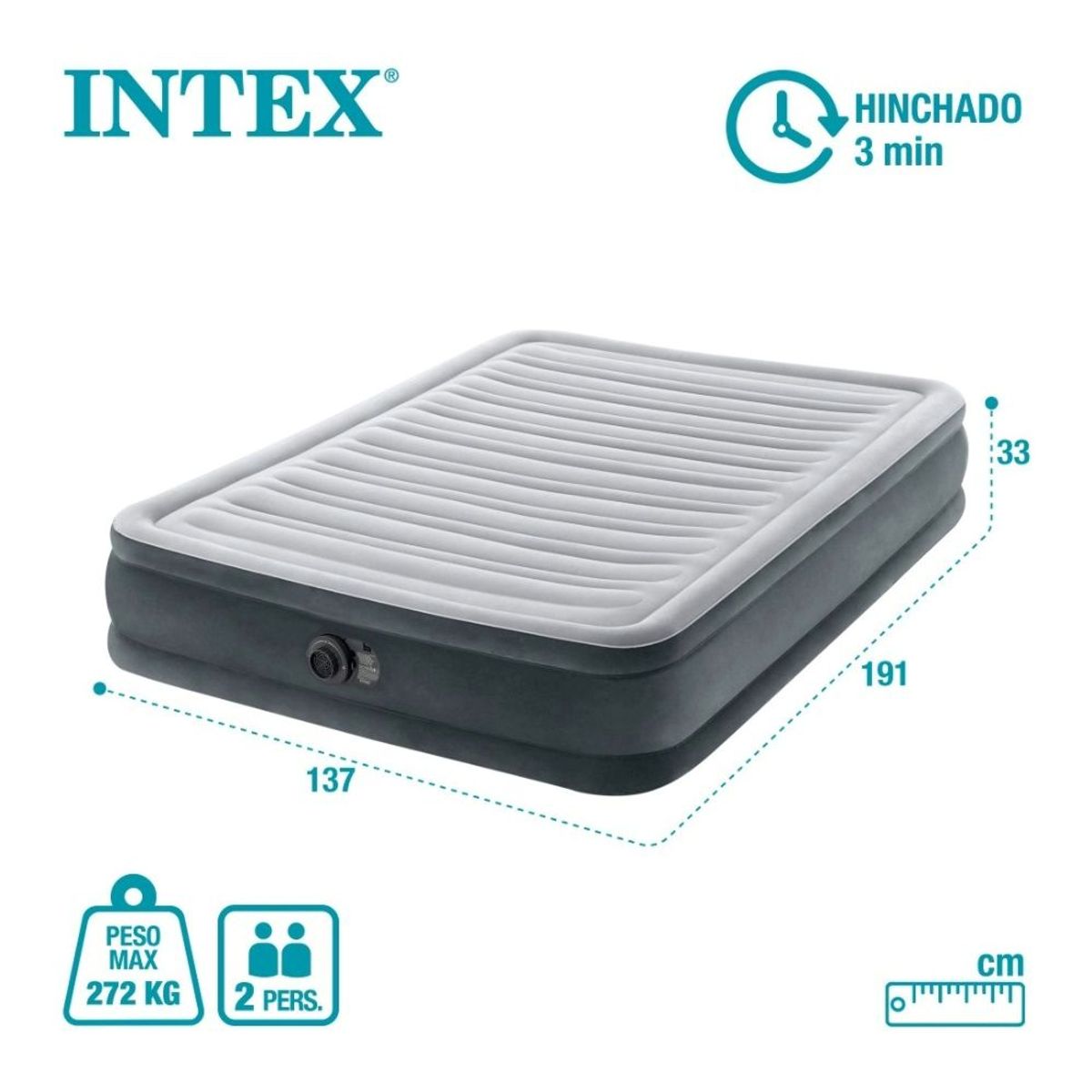 INTEX - Colchón Inflable Eléctrico de 2 Plazas Intex