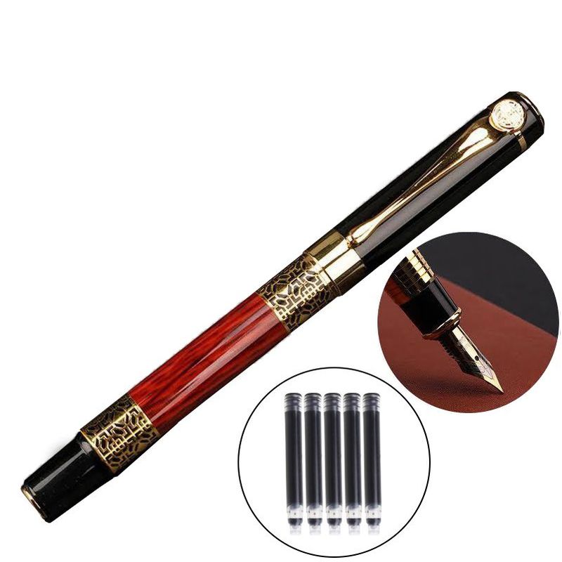 GENERICO - Boligrafo Estilográfico de Lujo con 05 Cartuchos de Tinta