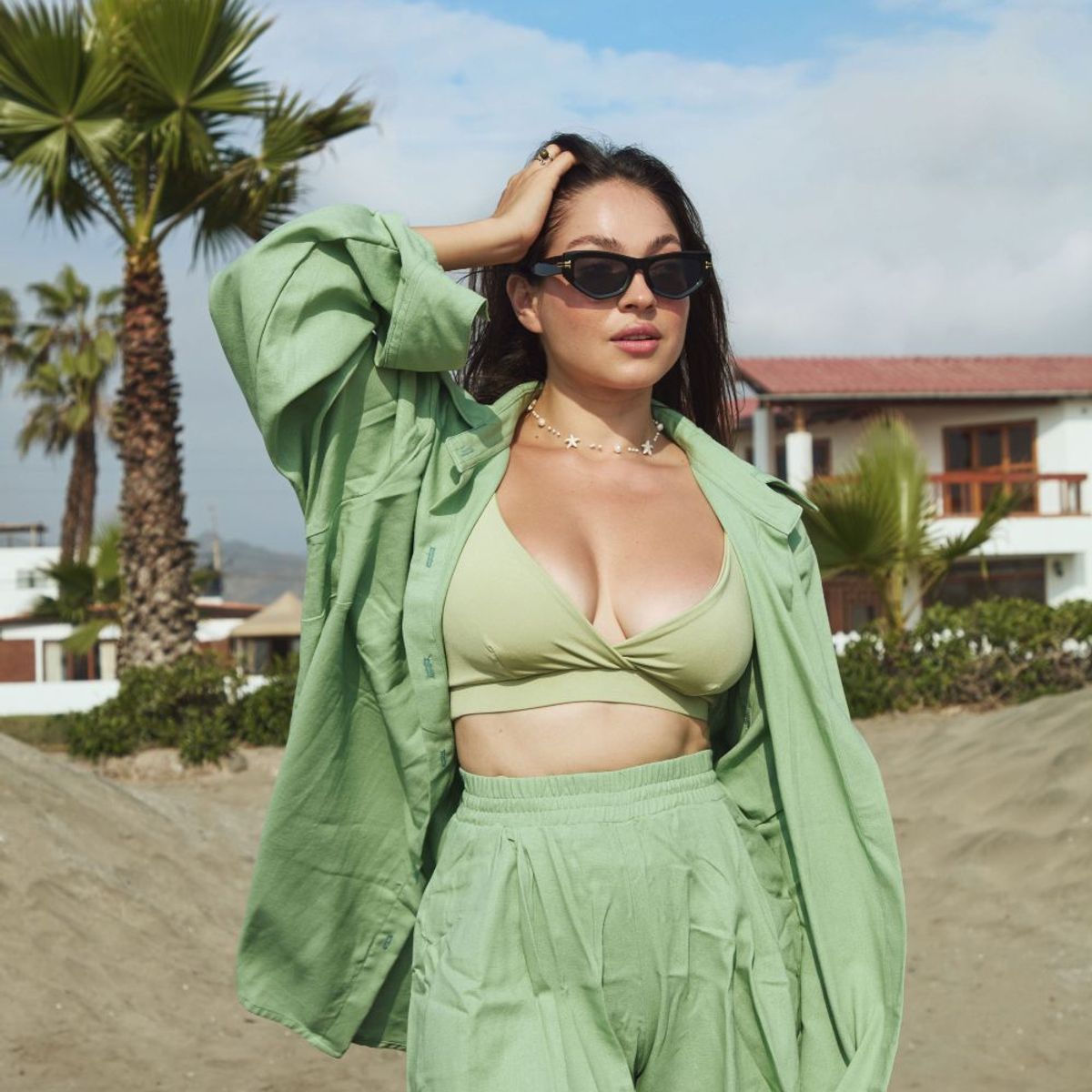 MISS LADY - Blusa Básica de Lino -  Verde