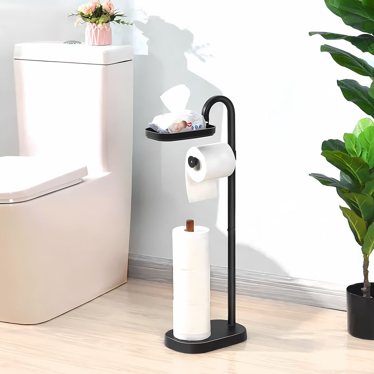 KOTIINI - Porta papel higiénico con repisa Kotiini negro