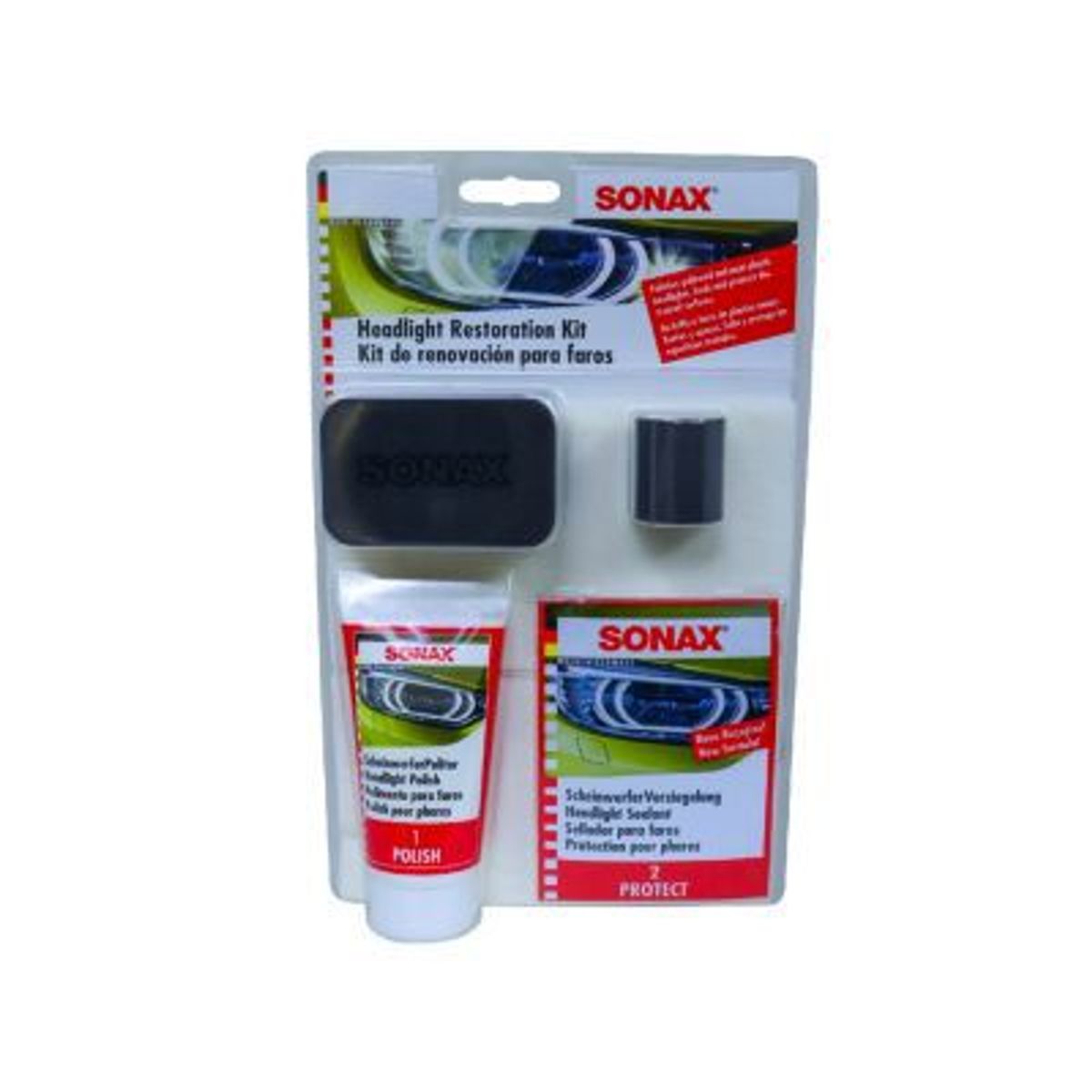 SONAX - KIT RESTAURADOR Y SELLADOR DE FAROS SONAX