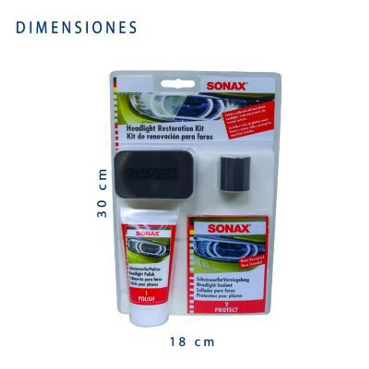 SONAX - KIT RESTAURADOR Y SELLADOR DE FAROS SONAX