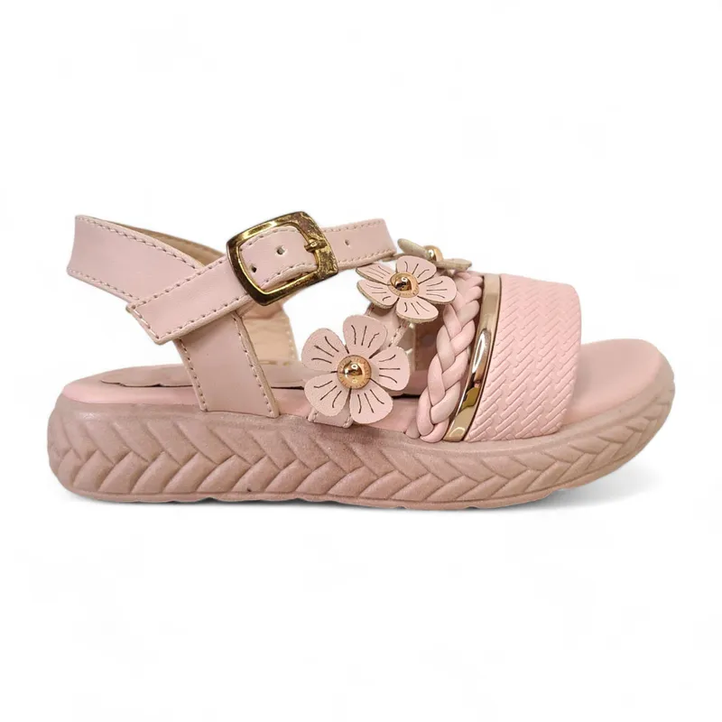 GENERICO - Sandalias de verano Nude modelo Flores con hebilla para niña