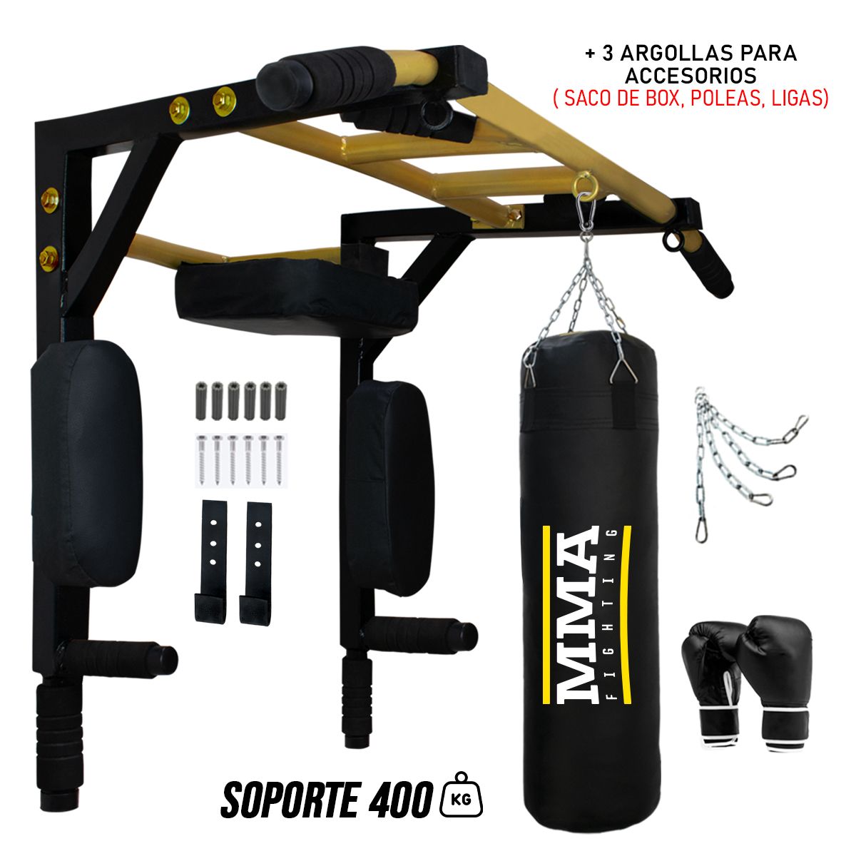 GENERICO - Barra Multifuncional 30 en 1 + Saco Box + Guantes + Cadena