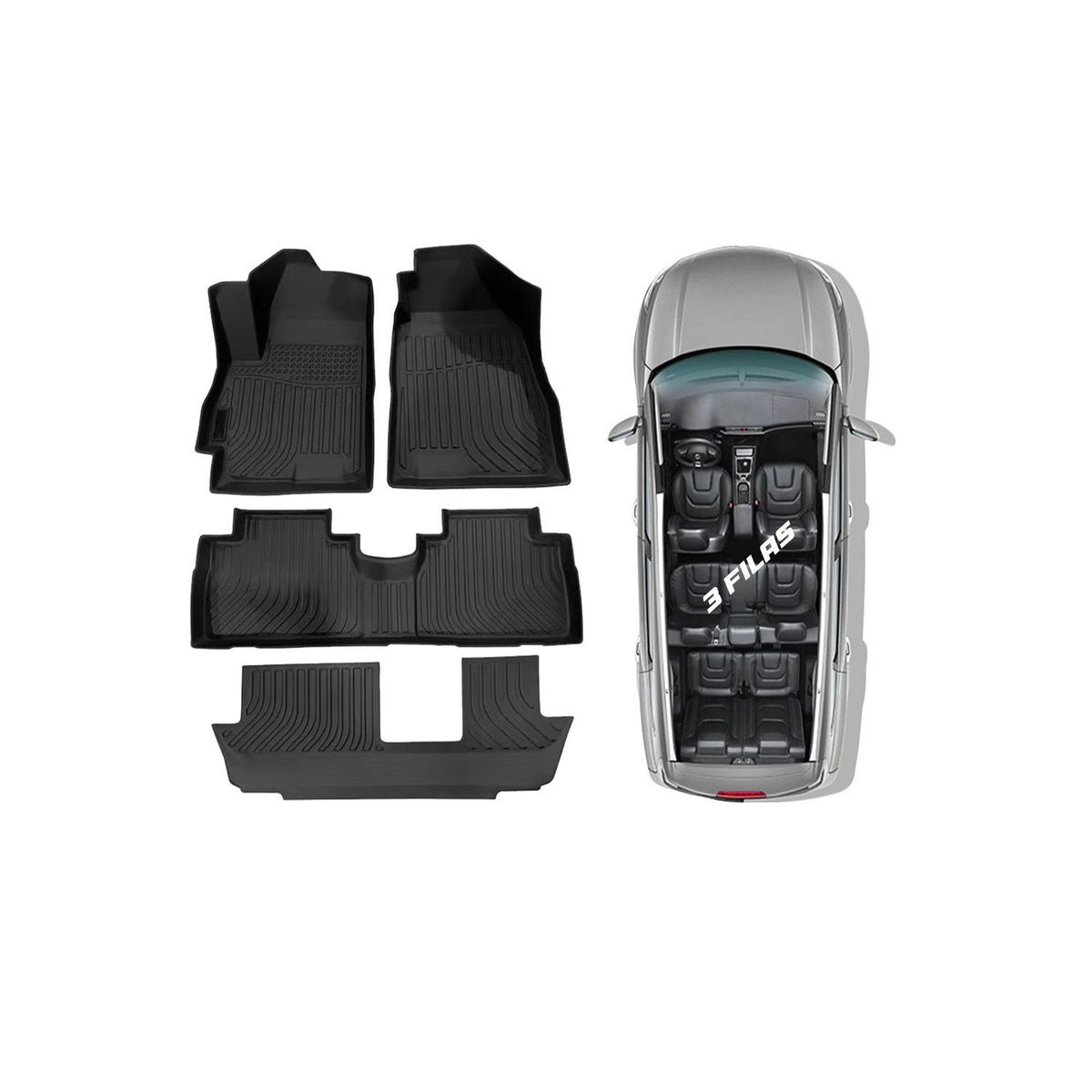 GENERICO - PROTECTOR CUBRE PISO 5D TPE JETOUR X70 3 FILAS 2020-2024