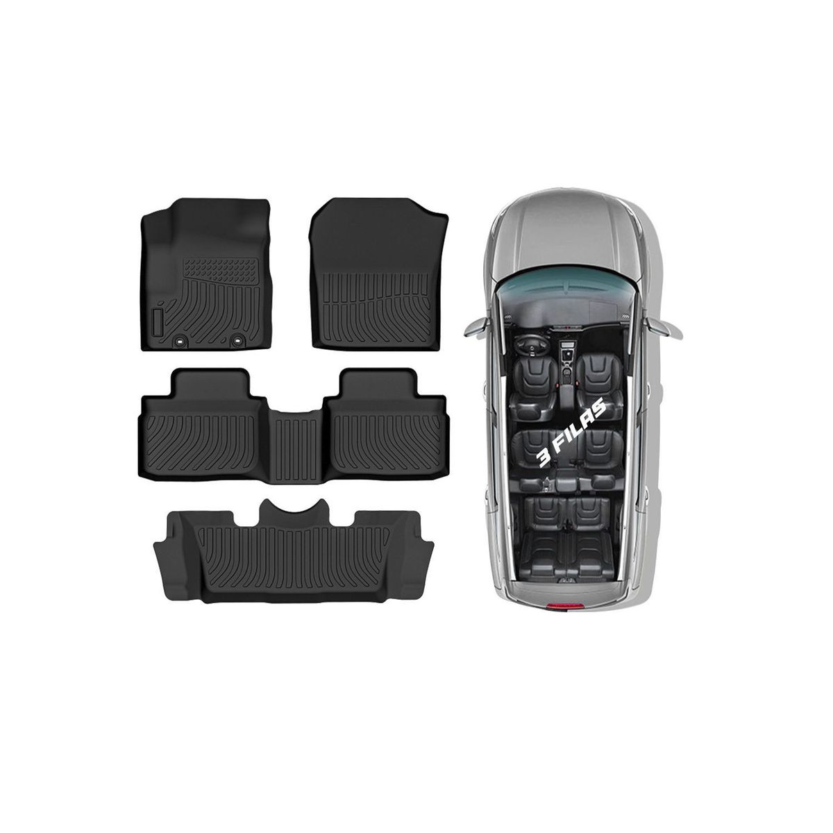 GENERICO - PROTECTOR CUBRE PISO 5D TPE TOYOTA AVANZA 3 FILAS 2022-2024