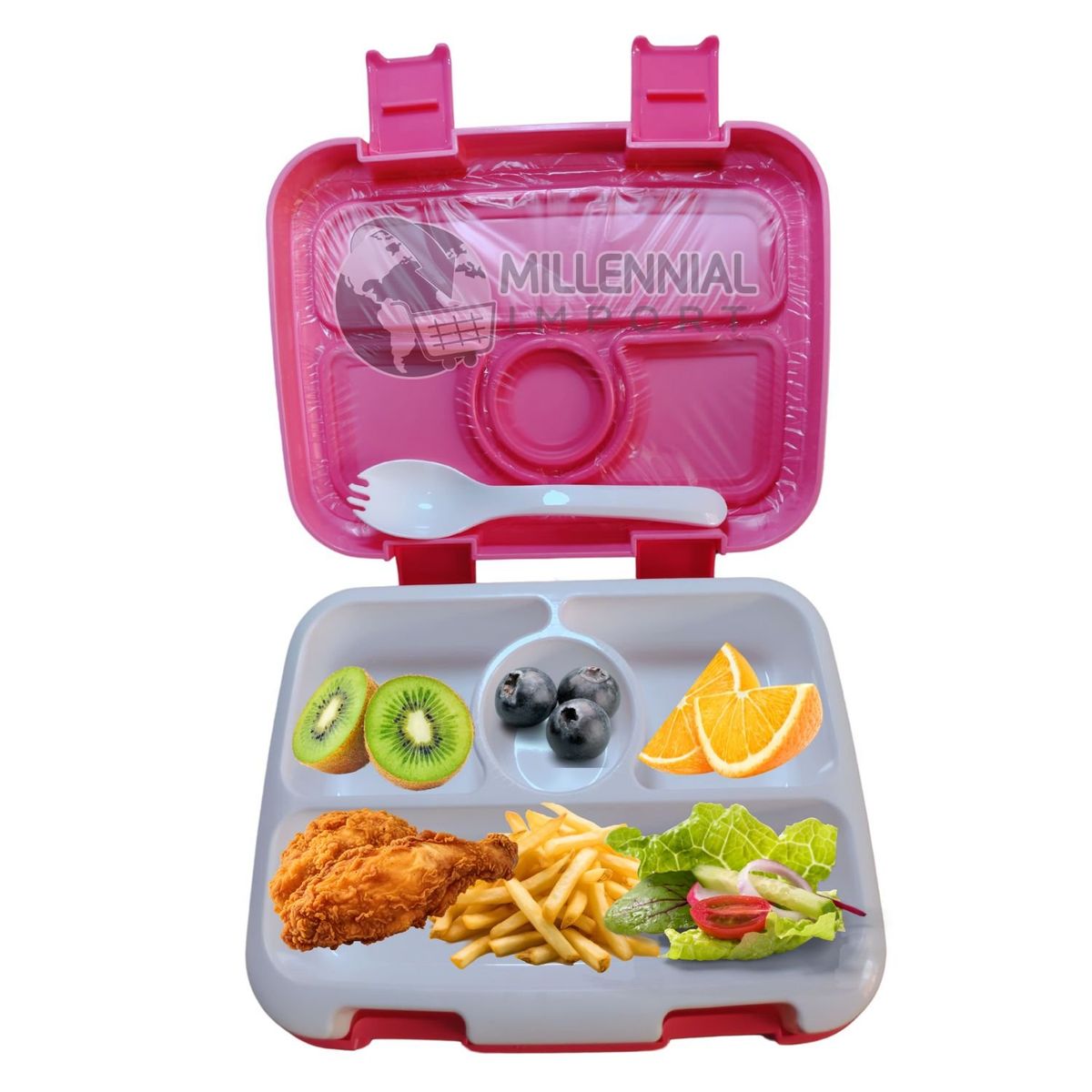 GENERICO - Lonchera para Niñas Tipo Bento Box de 4 Divisiones Incluye cubierto