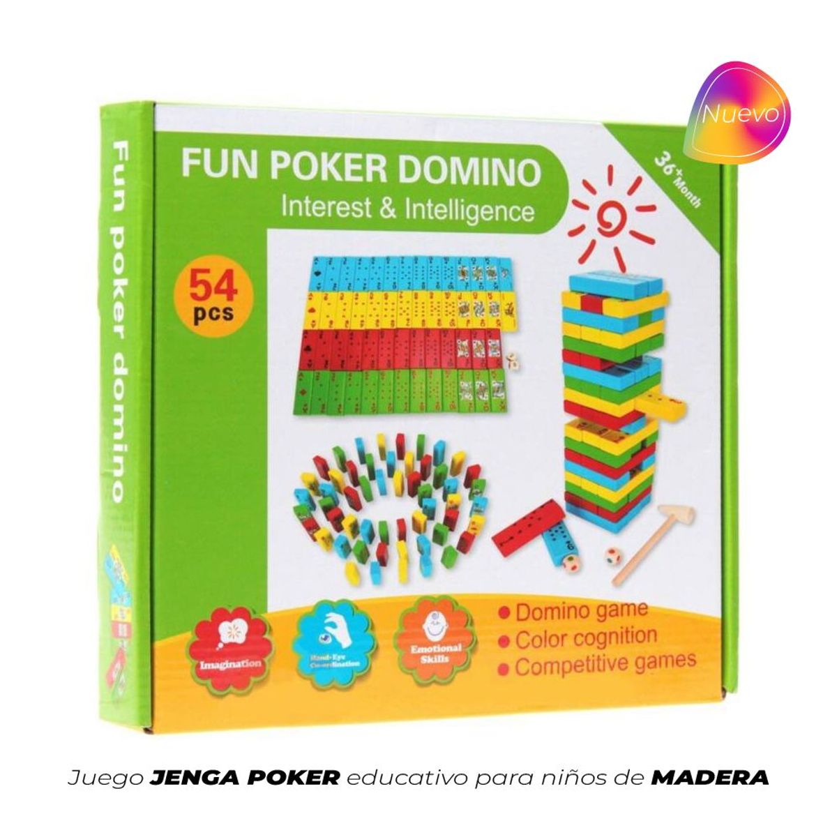GENERICO - Juego Jenga Poker Dominó Educativo De Madera