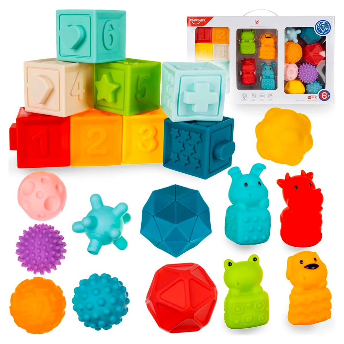 HUANGER - Set de Bloques Animalitos Y Pelotas Sensoriales Texturizadas