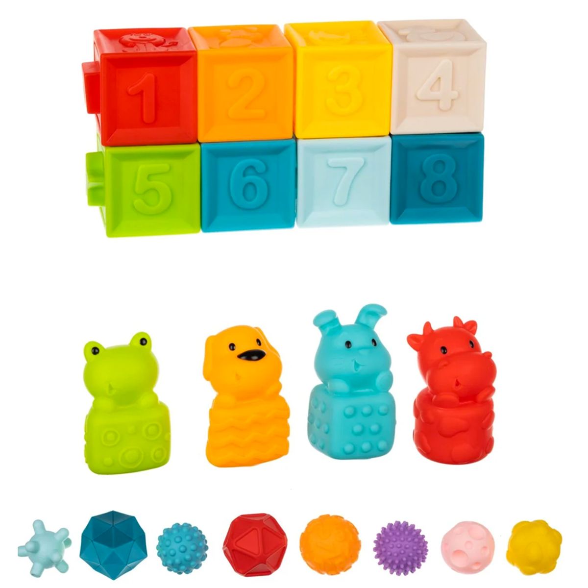 HUANGER - Set de Bloques Animalitos Y Pelotas Sensoriales Texturizadas