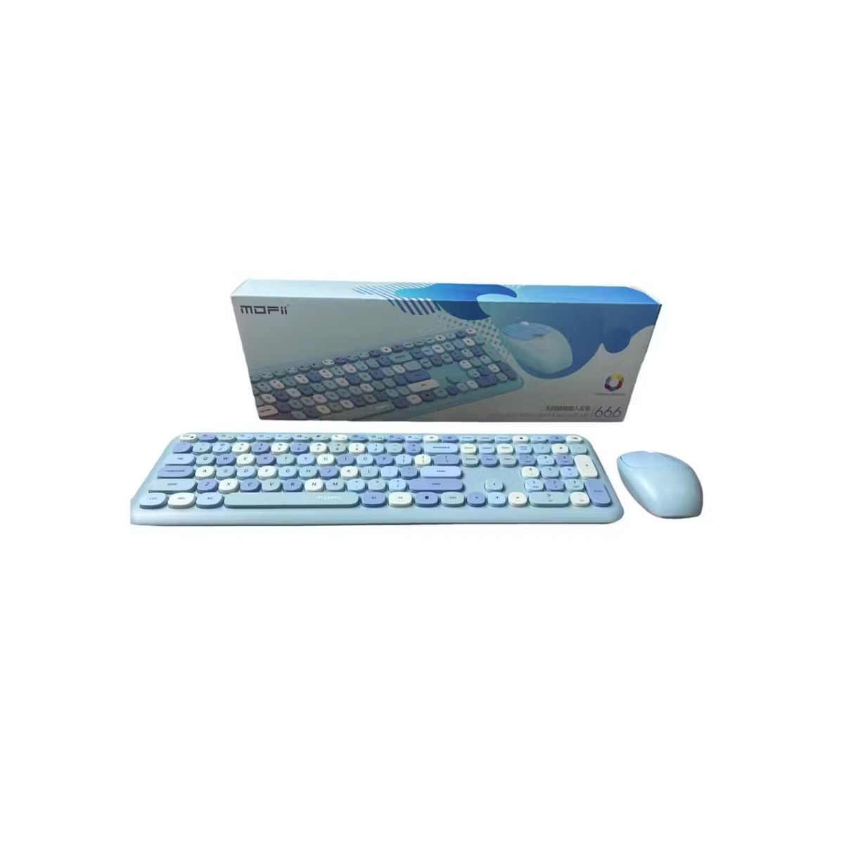 IMPORTADO MC - TECLADO Y MOUSE MOFII KIT INALAMBRICO CELESTE ACERO Y BLANCO 2