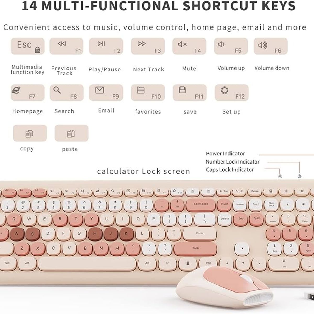 GENERICO - TECLADO Y MOUSE MOFII KIT INALAMBRICO PINK  BEIGE Y ROSADO