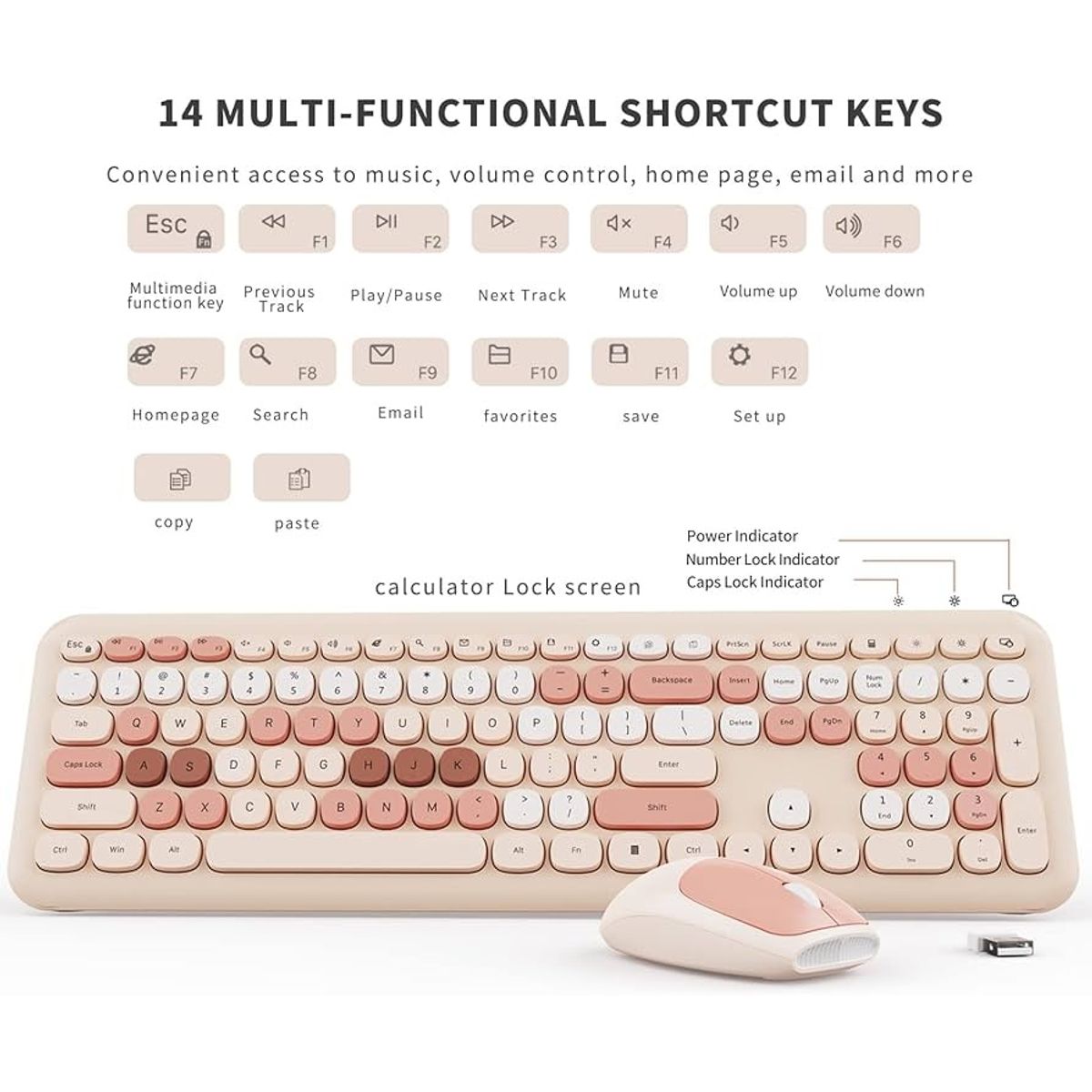 GENERICO - TECLADO Y MOUSE MOFII KIT INALAMBRICO PINK  BEIGE Y ROSADO