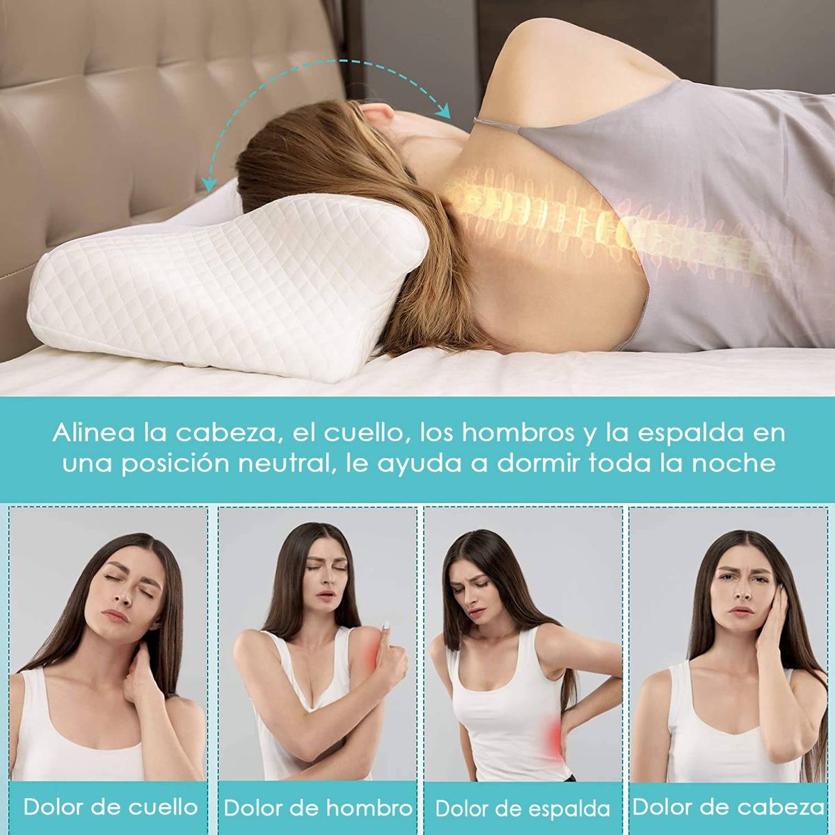 GENERICO - Almohada Viscoelástica para Dormir de lado Boca Abajo y Arriba.