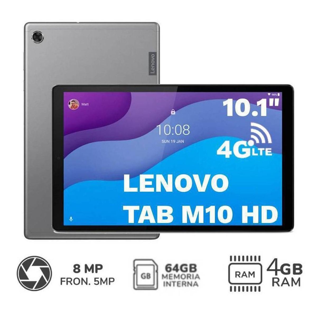 LENOVO - Tablet Lenovo 10 TAB M10 TB-X306X 4G LTE 4GB 64GB Platinium Grey