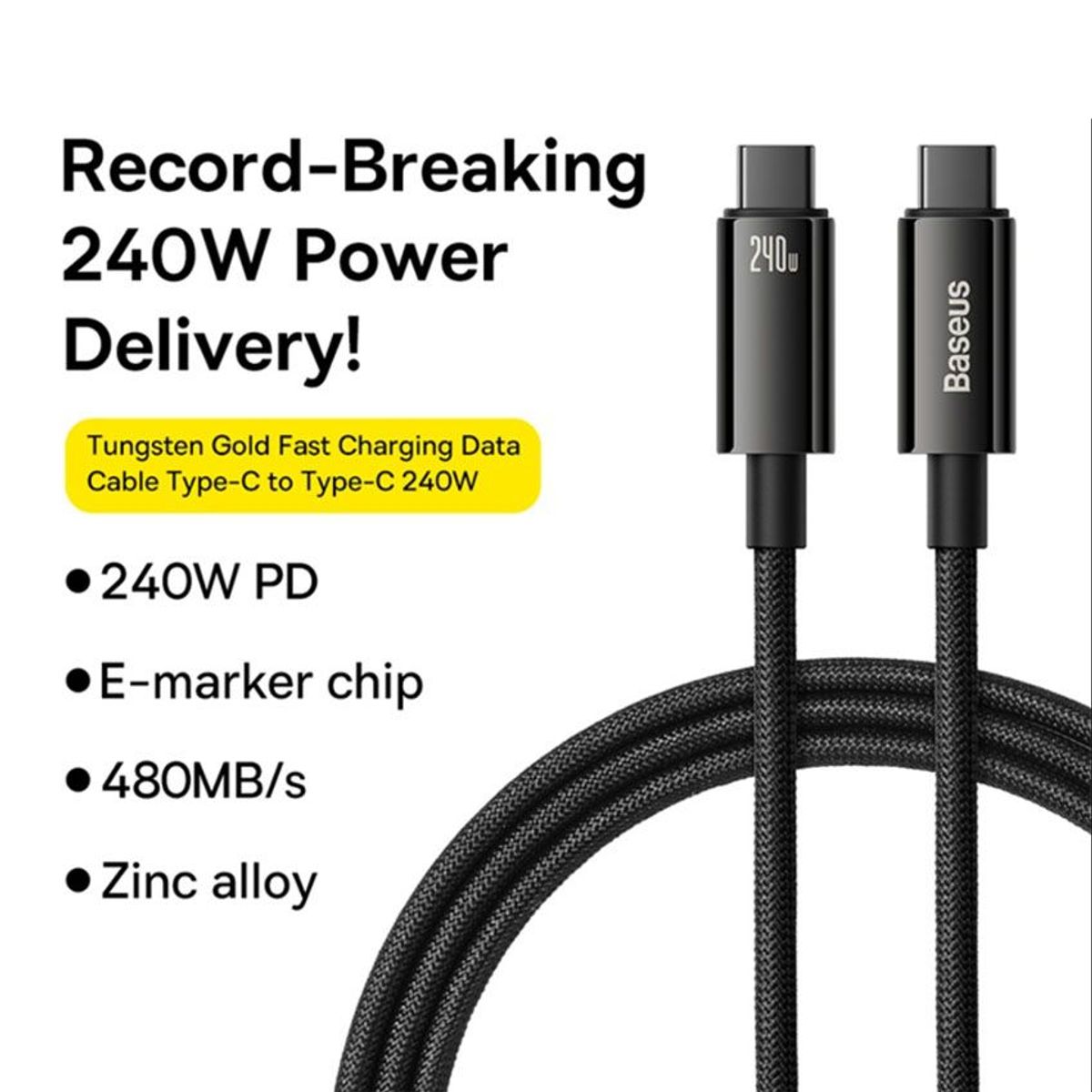 BASEUS - Cable Baseus USB-C A USB-C 240W Tungsten Gold Para Macbook iPhone Galaxy