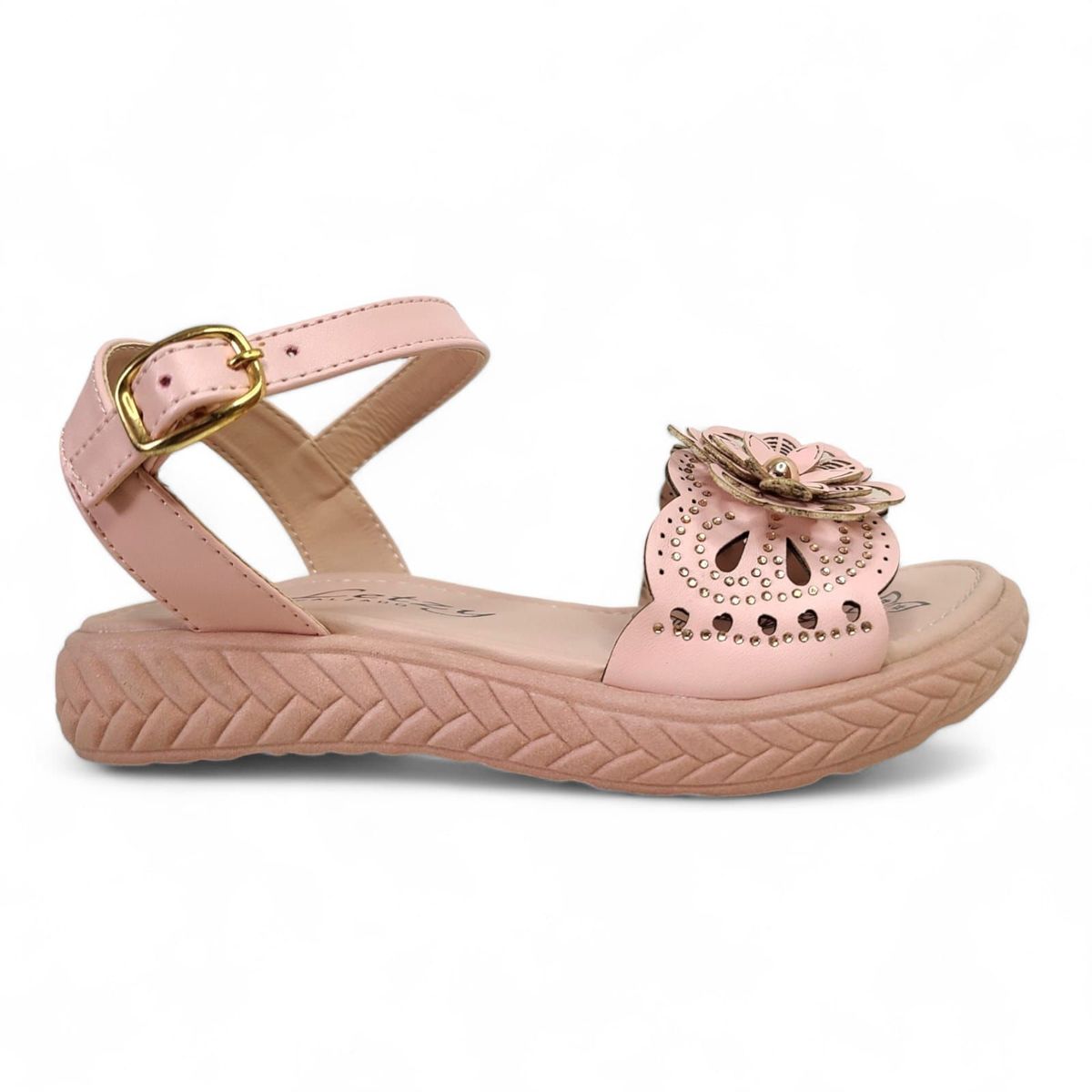 GENERICO - Sandalias de verano Nude modelo Flor con hebilla para niña