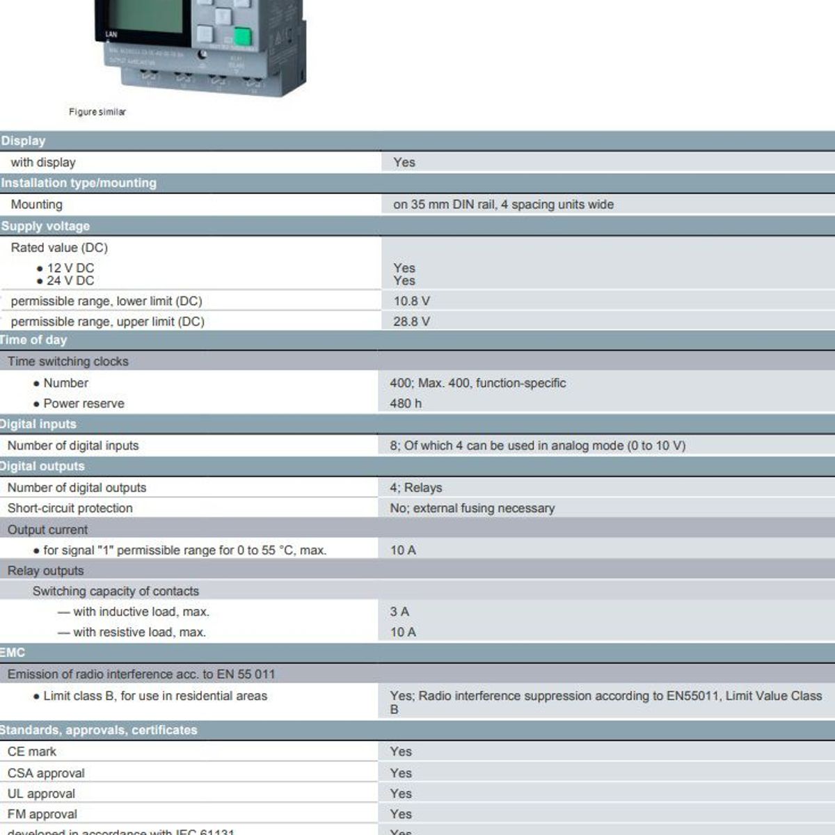 SIEMENS - LOGO 12-24RCE CON TENSION 12V y 24V DC 8ENT Y 4S CON PANTALLA Siemens