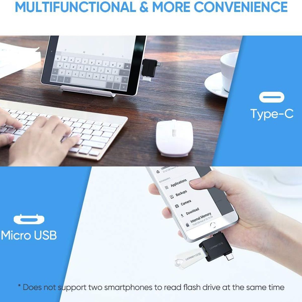 UGREEN - Adaptador OTG 2 en 1 UGREEN 30453 Tipo C y Micro USB