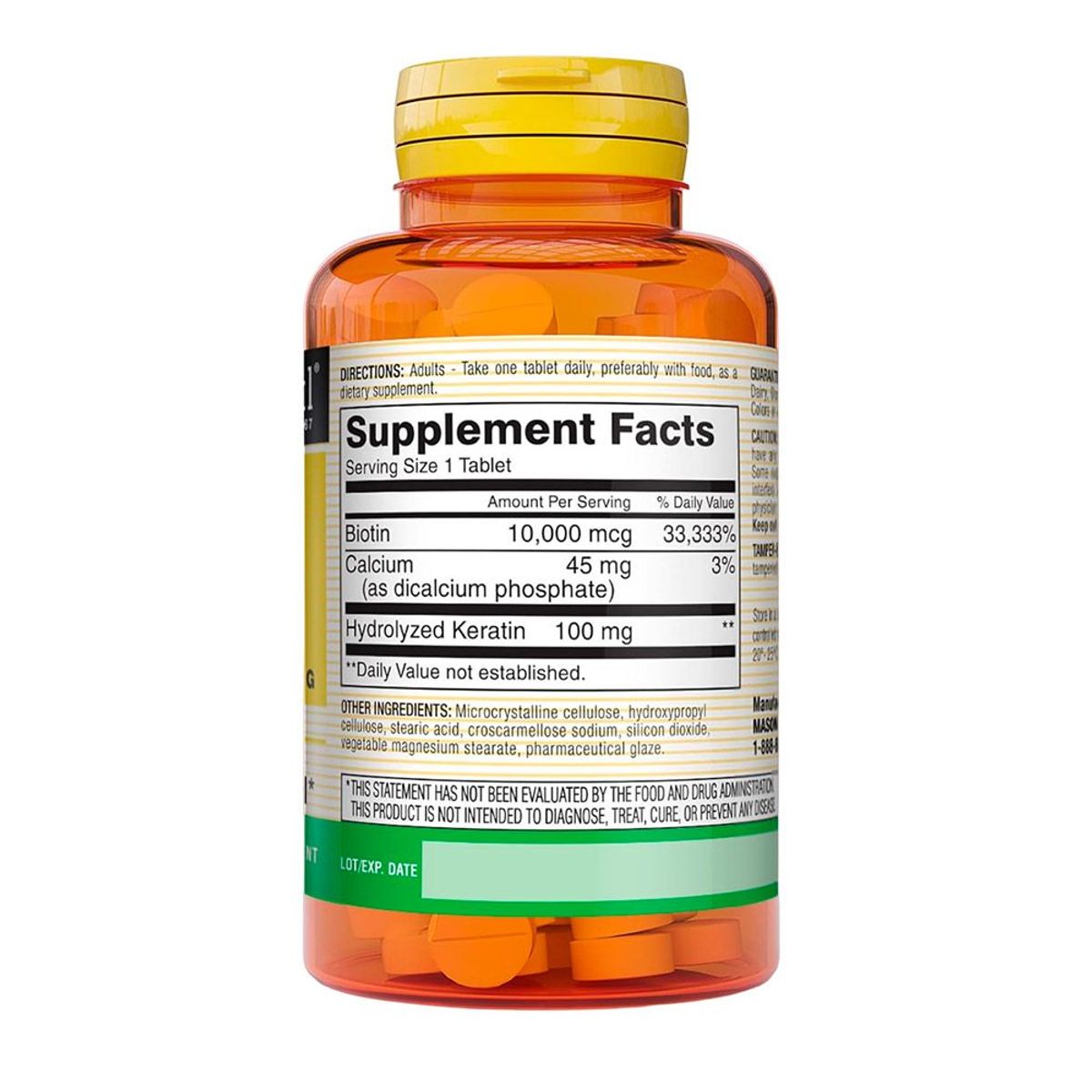 MASON NATURAL - Biotina Mason 10000 Mcg Plus Keratin 100mg 60 Tabletas