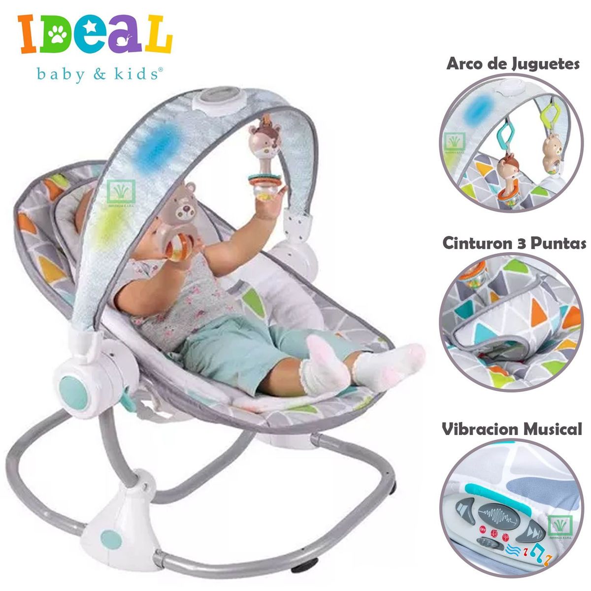 IDEAL - Mecedora para Bebes Musical y Vibrador Con Luces Led