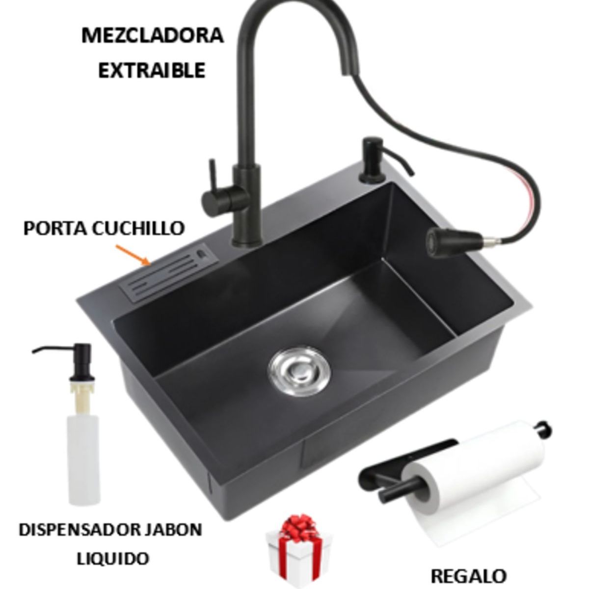 IMPORTADO MC - COMBO 60x45x23CM LAVADERO DE COCINA PORTA CUCHILLO + MEZCLADORA