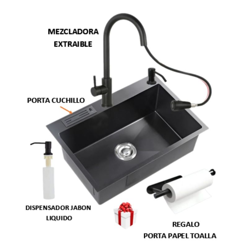 IMPORTADO MC - COMBO 60x45x23CM LAVADERO DE COCINA PORTA CUCHILLO + MEZCLADORA