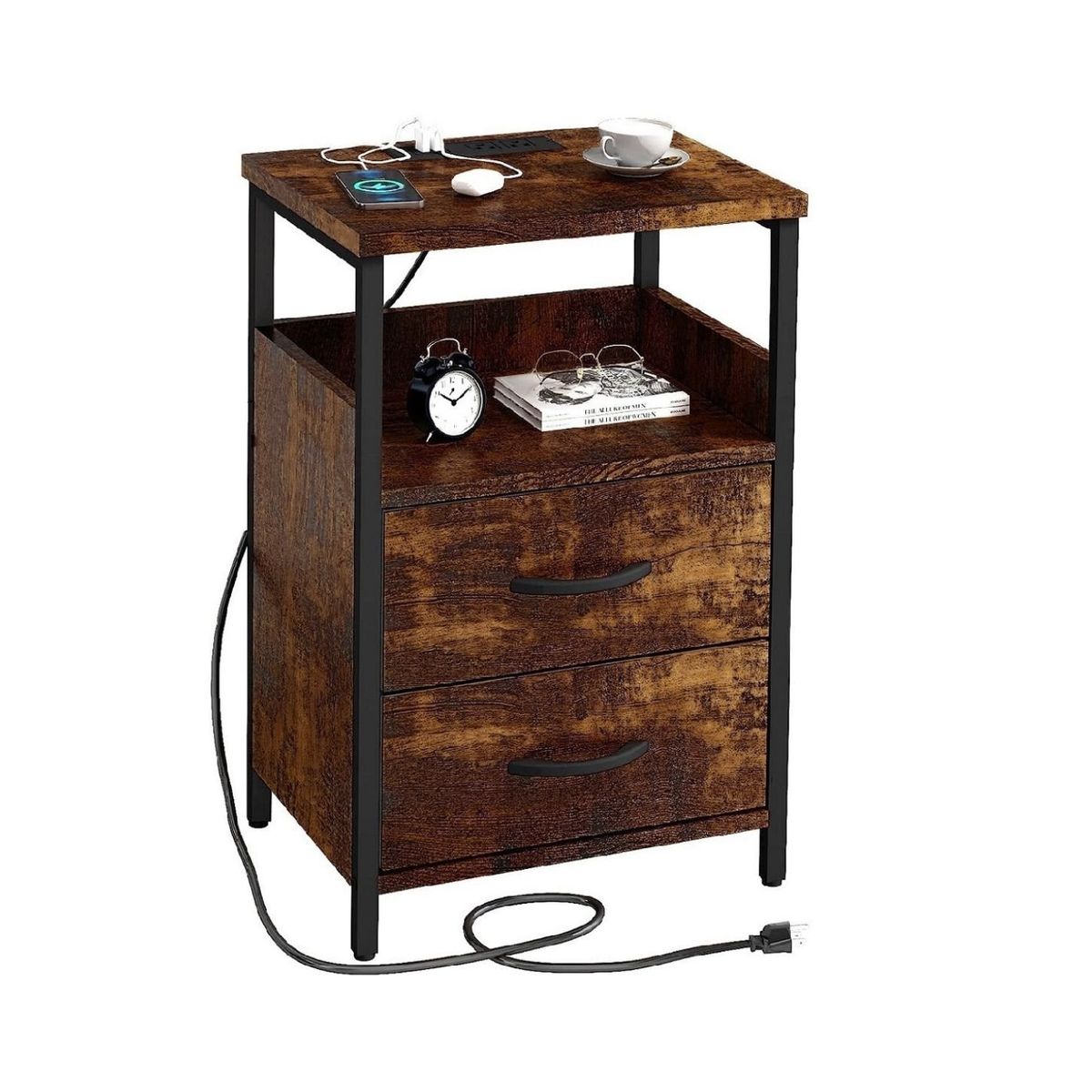 GENERICO - Velador Industrial Rubeus Caramelo con Estación de Carga Coricha Home